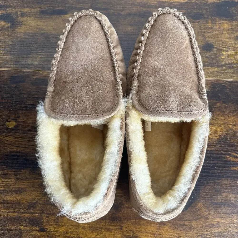 L.L. Bean Men’s Wicked Good Suede & Lamb Fur Slippers Venetian Loafers Size 10